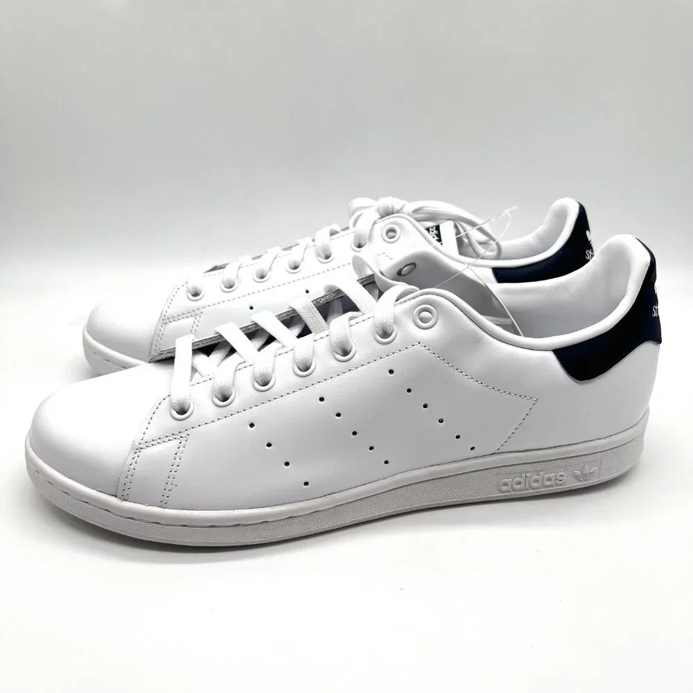 Adidas Originals Womens Size 11‎ Stan Smith White Navy Blue Sneakers Shoes